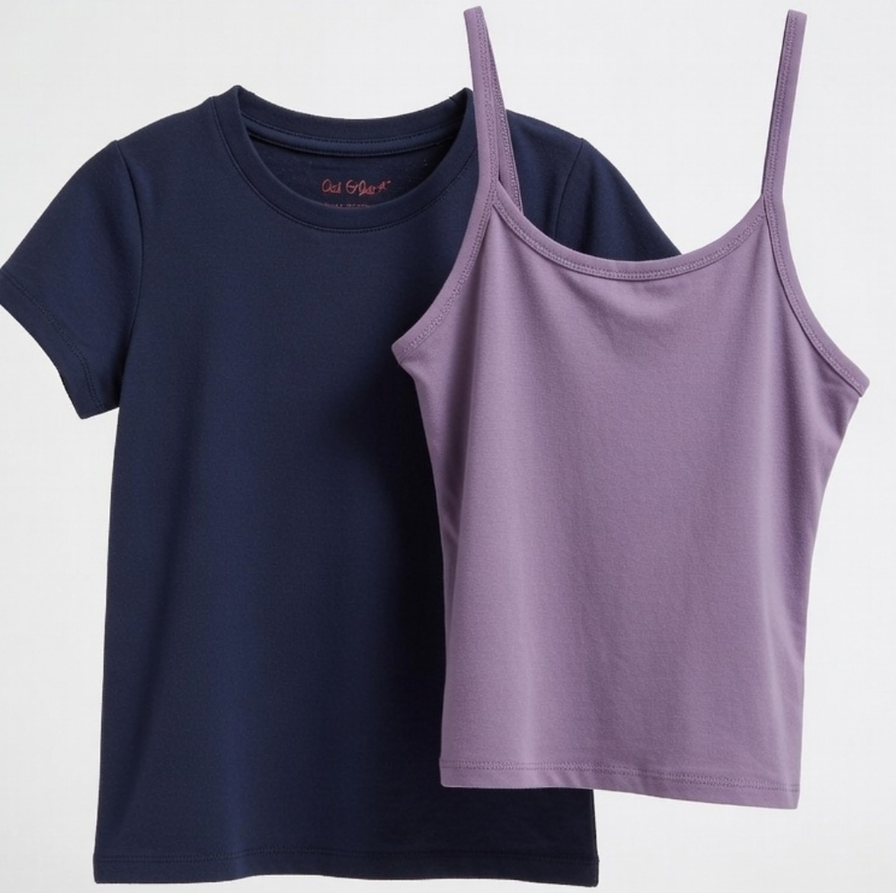 🔥5/$25🔥NWT Bundle Of Girl Sz 7 Navy Tee and Purple Camisole